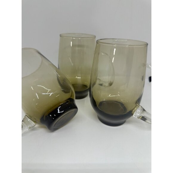 VTG Libbey Tempo Brown Tankard Mugs Set of 3 Smoke Glass Retro Bar 2.75"x5" - Picture 6 of 11